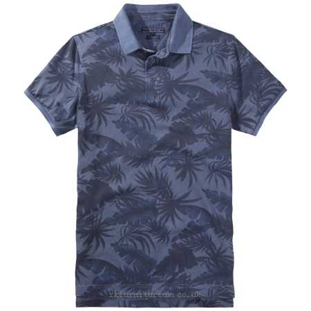 Mens Polo Shirts Tommy Hilfiger Bob Leaf Print Polo Shirt, Navy Blazer Logo 307180 100% cotton